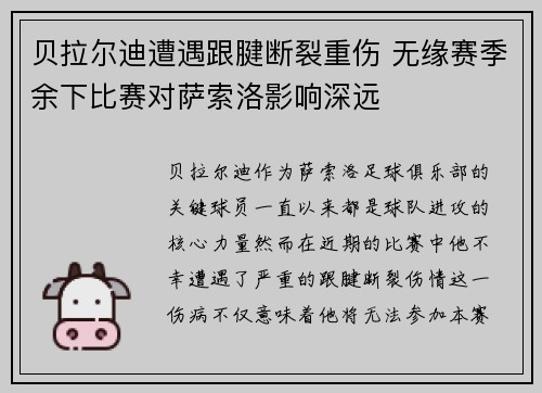 贝拉尔迪遭遇跟腱断裂重伤 无缘赛季余下比赛对萨索洛影响深远